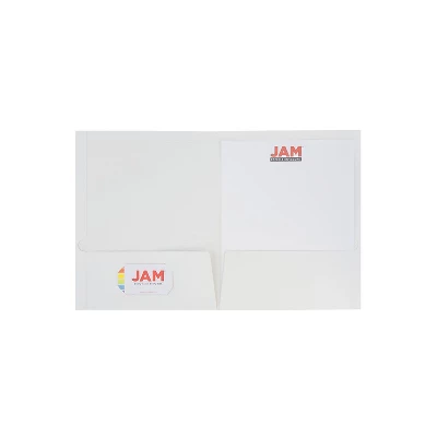 JAM Paper Laminated Two-Pocket Glossy Presentation Folders White 385GWHD 2 JAM Paper Laminated Two-Pocket Glossy Presentation Folders White 385GWHD - Image 2