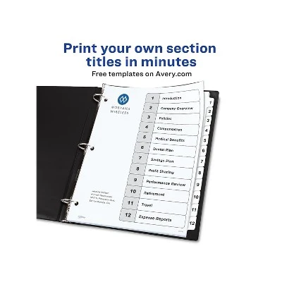 Avery Pre-Printed 12-Tab Numeric Dividers Customizable 11824 3 Avery Pre-Printed 12-Tab Numeric Dividers Customizable 11824 - Image 3