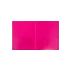 JAM Paper Heavy Duty Plastic Two-Pocket School Folders Fuchsia Pink 108/Pack 946172B