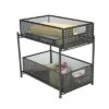 Mind Reader Metal Mesh Heavy Duty Organizer [2 TIER] Slide Out Basket Drawer For Kitchen, Bathroom, Office Desk (BLACK)