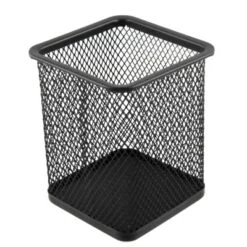 Unique Bargains Metal Mesh Rectangle Pen Holder Container Black 2.8" X 2.8" X 3.7"
