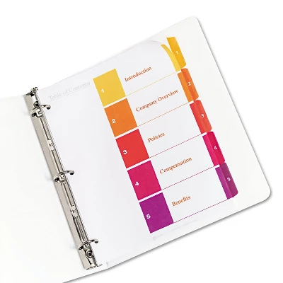 Avery Ready Index Customizable Table Of Contents Asst Dividers 5-Tab Ltr 6 Sets 11187 2 Avery Ready Index Customizable Table Of Contents Asst Dividers 5-Tab Ltr 6 Sets 11187 - Image 2