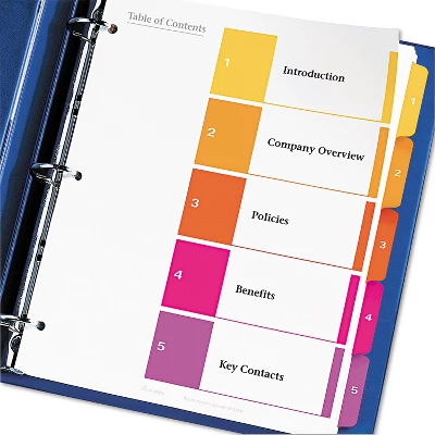 Avery Ready Index Customizable Table Of Contents Asst Dividers 5-Tab Ltr 6 Sets 11187 1 Avery Ready Index Customizable Table Of Contents Asst Dividers 5-Tab Ltr 6 Sets 11187