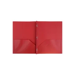 JAM Paper Plastic Two-Pocket School POP Folders W/Metal Prongs Fasteners Red 382ECREDB