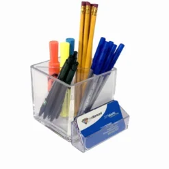 Azar Displays 4" Cube Pencil Holder With Divider & Business Card Pocket