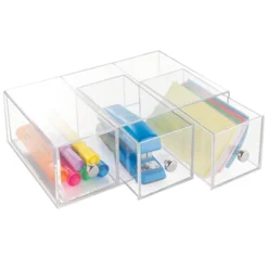 MDesign Plastic Stackable Desktop Storage For Office, 3 Drawers, 2 Pack - Clear -Office Supplies Store GUEST 479e72c3 407f 41a3 b455 855ec9c28599