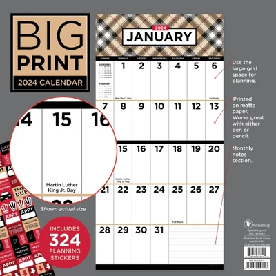 TF Publishing 2024 Wall Calendar 12"x12" Large Print 5 TF Publishing 2024 Wall Calendar 12"x12" Large Print - Image 5
