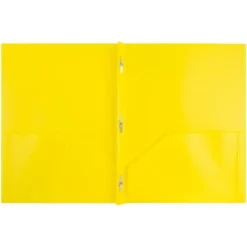 JAM 6pk POP 2 Pocket School Presentation Plastic Folders With Prong Fasteners Yellow