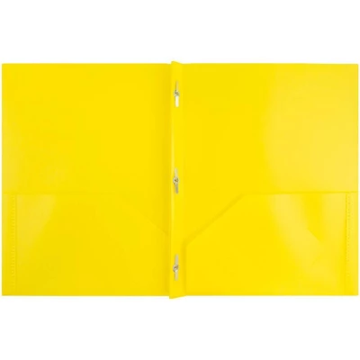 JAM 6pk POP 2 Pocket School Presentation Plastic Folders With Prong Fasteners Yellow 1 JAM 6pk POP 2 Pocket School Presentation Plastic Folders With Prong Fasteners Yellow