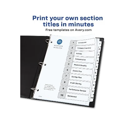Avery Pre-Printed 10-Tab Numeric Dividers Customizable 11823 2 Avery Pre-Printed 10-Tab Numeric Dividers Customizable 11823 - Image 2