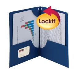 Smead Lockit Two-Pocket Folder Textured Paper 11 X 8 1/2 DK Blue 25/BX 87982