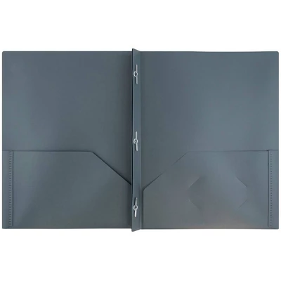 JAM 6pk POP 2 Pocket School Presentation Plastic Folders With Prong Fasteners Gray 1 JAM 6pk POP 2 Pocket School Presentation Plastic Folders With Prong Fasteners Gray