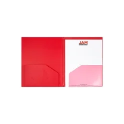 JAM Paper Heavy Duty Plastic Multi-Pocket Folders 4 Pocket Organizer Red 389MP4RE