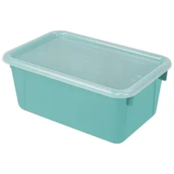 Storex Small Cubby Bin With Cover 12.2"" X 7.8"" X 5.1"" Teal Set Of 3 (STX62412U06C)