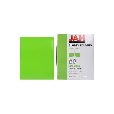 JAM Paper Laminated Two-Pocket Glossy Presentation Folders Lime Green 385GLID 8 JAM Paper Laminated Two-Pocket Glossy Presentation Folders Lime Green 385GLID - Image 8