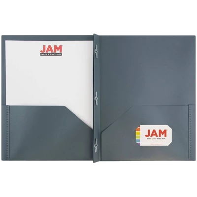JAM 6pk POP 2 Pocket School Presentation Plastic Folders With Prong Fasteners Gray 2 JAM 6pk POP 2 Pocket School Presentation Plastic Folders With Prong Fasteners Gray - Image 2