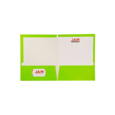 JAM Paper Laminated Two-Pocket Glossy Presentation Folders Lime Green 385GLID 2 JAM Paper Laminated Two-Pocket Glossy Presentation Folders Lime Green 385GLID - Image 2
