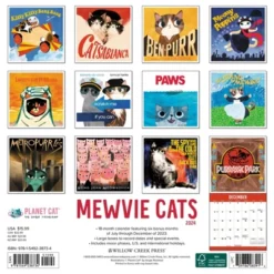 Willow Creek Press 2024 Wall Calendar 12"x12" Mewvie Cats