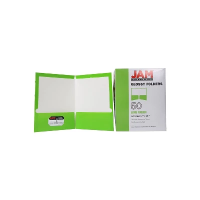 JAM Paper Laminated Two-Pocket Glossy Presentation Folders Lime Green 385GLID 7 JAM Paper Laminated Two-Pocket Glossy Presentation Folders Lime Green 385GLID - Image 7