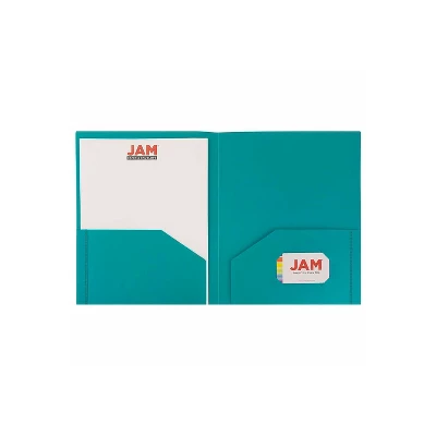 JAM Paper Heavy Duty Plastic Two-Pocket School Folders Teal Blue 108/Pack OX57401B 2 JAM Paper Heavy Duty Plastic Two-Pocket School Folders Teal Blue 108/Pack OX57401B - Image 2