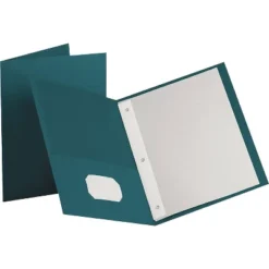 Oxford Twin-Pocket Folders With 3 Fasteners Letter 1/2" Capacity Teal 25/Box 57755