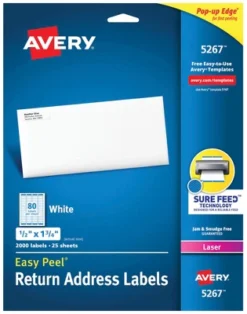 Avery Easy Peel Return Address Labels, Laser, 1/2 X 1-3/4 Inches, Pack Of 2000