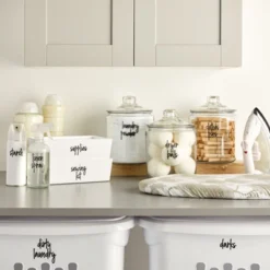 Talented Kitchen 141 Laundry Room Labels For Jars - Preprinted Black Script Stickers For Closet, Bathroom Organization (Water Resistant)