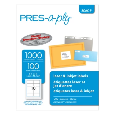 Avery Pres-a-ply Laser/Inkjet Labels, 2 X 4 Inches, Pack Of 1000 1 Avery Pres-a-ply Laser/Inkjet Labels, 2 X 4 Inches, Pack Of 1000