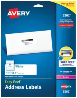 Avery Easy Peel Address Labels, Laser, 1-1/3 X 4 Inches, Pack Of 350