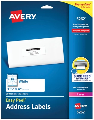 Avery Easy Peel Address Labels, Laser, 1-1/3 X 4 Inches, Pack Of 350 1 Avery Easy Peel Address Labels, Laser, 1-1/3 X 4 Inches, Pack Of 350