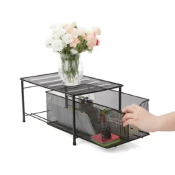 Mind Reader Storage Basket And Organizer [METAL MESH] 3-Compartment Pull-out / Sliding Organizing Drawer, Under The Sink Kitchen And Bathroom Shelf Cabinet (BLACK) -Office Supplies Store GUEST c2a6dcea 3e3b 456a b035 973bbd0e964e