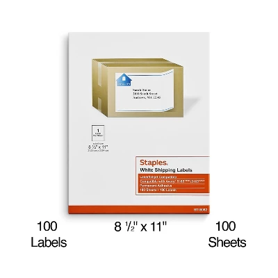 Staples Laser/Inkjet Shipping Labels 8 1/2" X 11" White 1 Label/Sheet 518346 2 Staples Laser/Inkjet Shipping Labels 8 1/2" X 11" White 1 Label/Sheet 518346 - Image 2