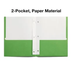 Staples School Grade 2 Pocket Folder With Fasteners Green 25/Box 27541-CC