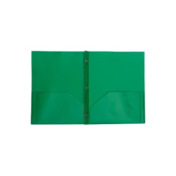 JAM Paper Plastic 2-Pocket Folders With 3 Fasteners Green 6/Pack (382ECGRD)