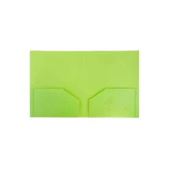 JAM Paper Heavy Duty Plastic Two-Pocket School Folders Lime Green 108/Pack 383HLIB