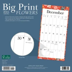 Willow Creek Press 2024 Wall Calendar 12"x12" Big Printed Flowers